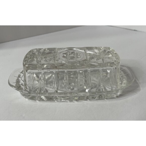 Vintage Anchor Hocking Star of David Sunburst Covered Butter Dish - Picture 3 of 6